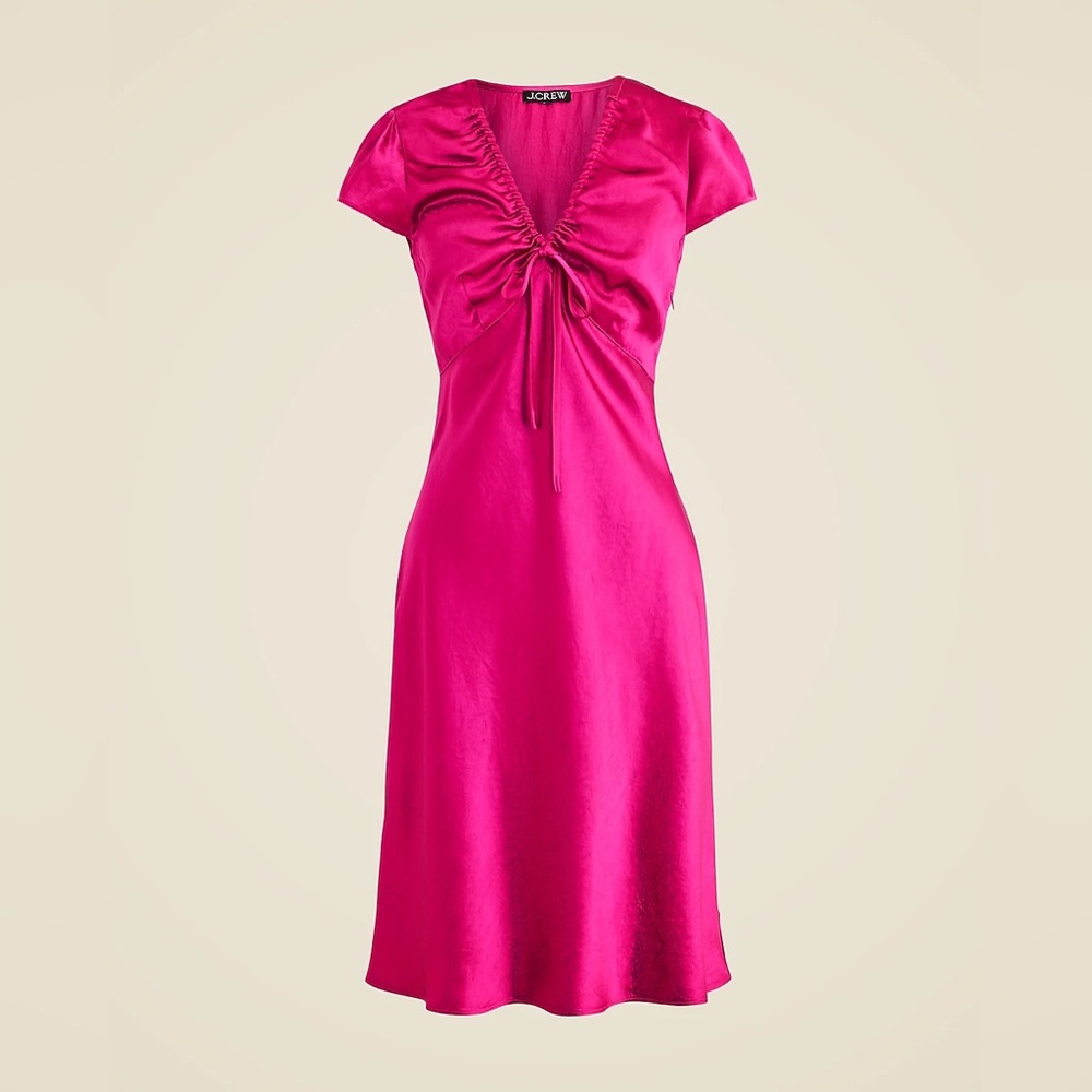 J. Crew Short sleeve Slip Dress in Textured Satin - Size 4 (Radiant Fuschia)